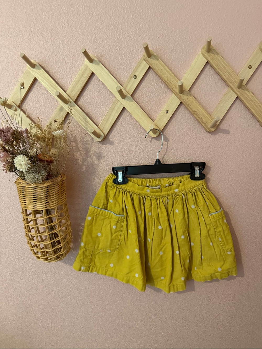 Mini Boden Girls Yellow Polka Dot Corduroy Skirt